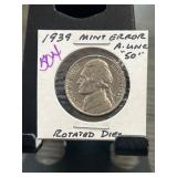 1939 Jefferson Nickel With Mint Error