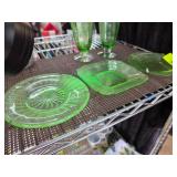 Green Vaseline Glass Plate and Dish Set