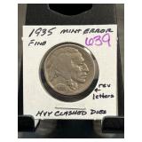 1935 Buffalo Nickel Mint Error with Clashed Dies