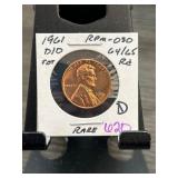 1961 D RPM-030 Lincoln Cent, Graded 64/65 RD