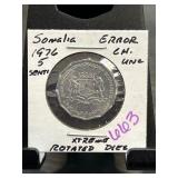 1976 Somalia 5 Senti Error Coin with Rotated Dies