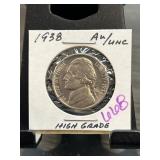 1938 Jefferson Nickel in High Grade AU/UNC