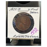 1925-D Lincoln Cent With Rotated Die Error