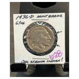 1936-D Buffalo Nickel with Mint Error