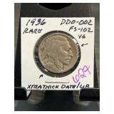 1936 Rare DDO-002 FS-102 Buffalo Nickel