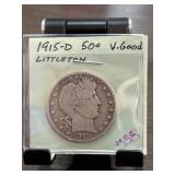 1915-D Barber Half Dollar Coin