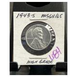 1943-S Lincoln Steel Cent MS64/65 High Grade
