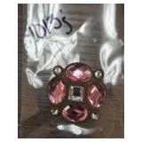 Square Brooch With Pink and Clear Stones