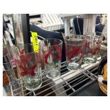 4 Clear Glasses with Red Bird Motif