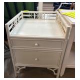 White Painted Two-Drawer Bamboo Side Table