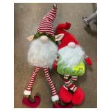 Two Festive Plush Holiday Gnome Decorations
