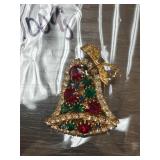 Gold-Tone Bell Brooch with Colorful Gemstones