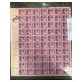 Sheet of 3-Cent Purple Postage Stamps