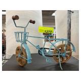 Blue Metal Bicycle Model with Wood Accents