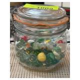 Jar of Mixed Glass Marbles With Snap Lid