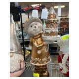 Gold-Toned Snowman Figurine With Tree