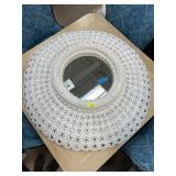 Ornate Circular Mirror with White Frame Design