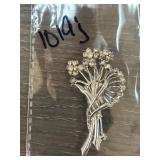 Floral Rhinestone Brooch in Silver-Tone Finish