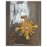 Gold-Toned Pendant with Simulated Pearls