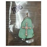 Turquoise Pendant with Cross Design and Rhinestone