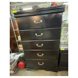 Dark Wood 5-Drawer Chest with Faux Marble Top