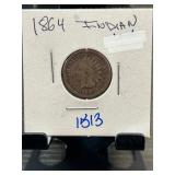 1864 Indian Head Cent in Cardboard Holder