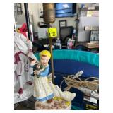 Hand-Painted Ceramic Girl and Ducks Lamp Base