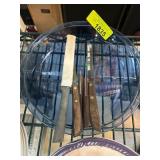Pyrex Glass Pie Dish with Assorted Knives
