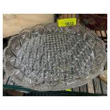 Pressed Glass Oval Serving Tray with Starburst Des