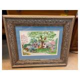 Framed Needlepoint Artwork of Country Scene