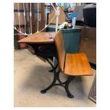 Wood and Cast Iron School Desk with Chair