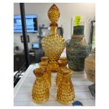 Amber Hobnail Glass Decanter and Glass Set
