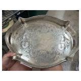 Oval Metal Serving Tray with Pierced Rim
