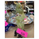 Jadeite Bird Sculpture with Wooden Stand