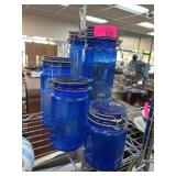 Blue Glass Canisters with Metal Latches