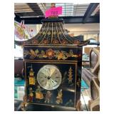 Decorative Black Lacquered Clock With Chinoiserie