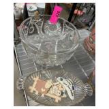 Cut Glass Bowl and Clear Glass Dish with Decals