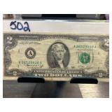 United States $2 Bill with Green Seal