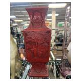Carved Red Cinnabar Lacquer Vase with Scenic Desig