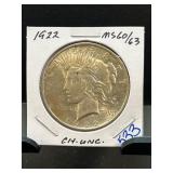 1922 Peace Dollar, MS60/63 Condition