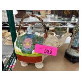 Hand-Painted Elephant Ceramic Basket Figurine