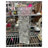 Clear Glass Vase with Floral and Geometric Pattern
