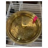 Round Brass-Plated Serving Tray with Ornate Design