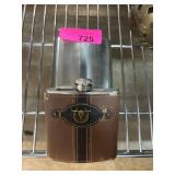 Two Stainless Steel and Leather Flasks