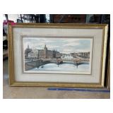 Framed Parisian Illustration in Gold-Tone Frame