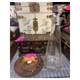 Wooden Ashtray with Glass Decanter