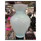 White and Blue Swirled Glass Vase