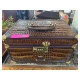Brown Faux Crocodile Jewelry Box with Mirror