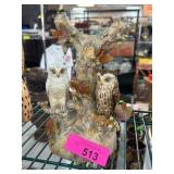 Porcelain Owl Figurine on Tree Stump