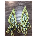 Beaded Dangle Earrings with Green and Blue Accents